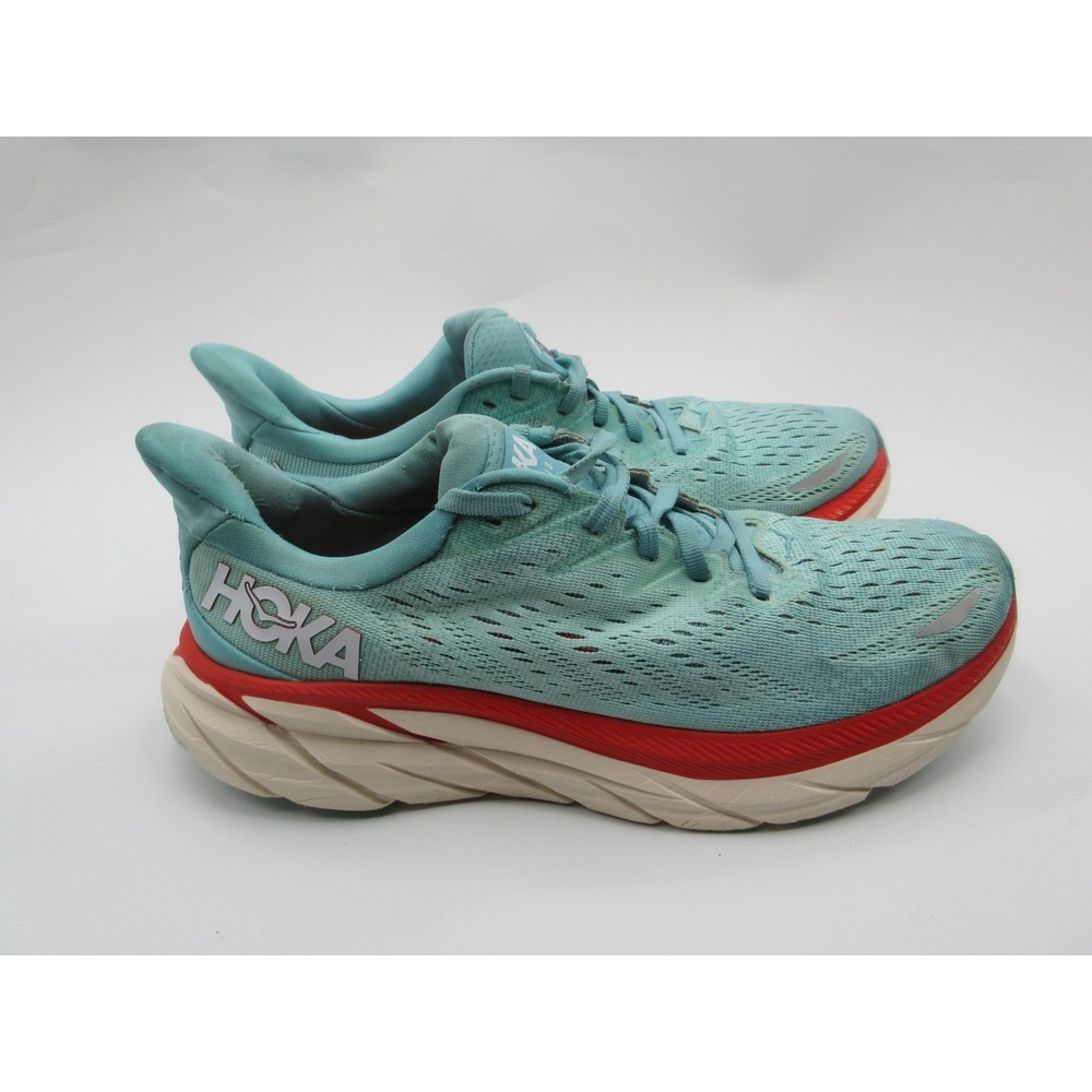HOKA Clifton 8 Shoes Womens Size 8 Blue Teal Red Running Cushioned 1119394 AEBL